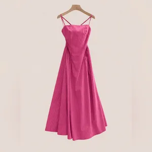 Pistola Sadee Open Back Midi Dress Magenta Pink Stripe Cotton Summer Sundress L thumbnail 9