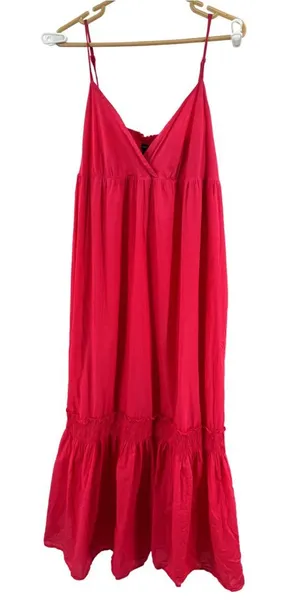 New York & Company Hot Pink sundress maxi tiered Smocked back summer vacation XL thumbnail 1