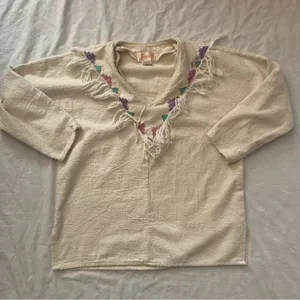 Vintage Western Geometric Fringe Top Size Small Cream thumbnail 1