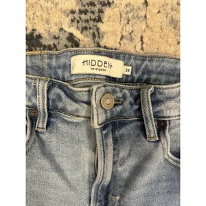 Hidden Happi High Rise Flare Jeans Size 24 Blue Light Wash Denim Stretch Raw Hem thumbnail 3