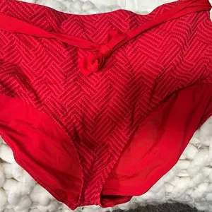 Aerie Red Textured Bikini Bottoms thumbnail 1