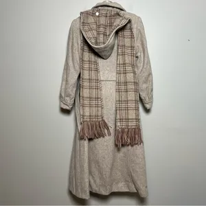 VTG 40s 50s Women Wool Coat Small Tan Longline‎ Hooded Scarf USA Made Lined thumbnail 8