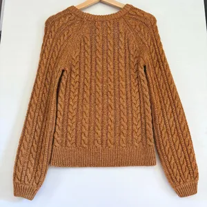Abercrombie & Fitch Womens Brown Cable Knit Raglan Crew Neck Sweater Small thumbnail 2