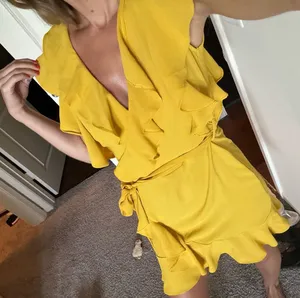 Milk & Honey Yellow Ruffle Wrap Dress thumbnail 1