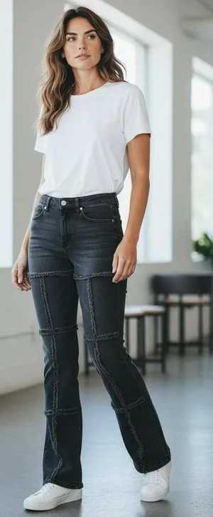 Pacsun High Rise Bootcut Jeans Black Patchwork Distressed‎ Denim 26 thumbnail 1