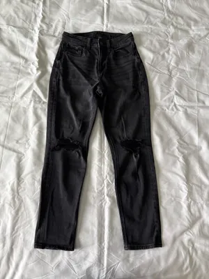 Black AE Stretch High Waisted Ripped Mom Jeans thumbnail 2