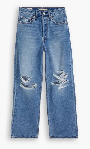 Levi's | Ribcage Straight Ankle‎ Distressed Knee Jeans in Blue size 25 thumbnail 1