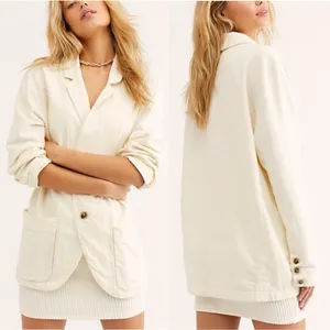 Free People Simply Perfect Linen Blazer Natural Tan Medium Oversized Jacket M thumbnail 9