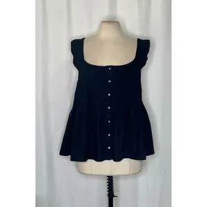 NWT!! J. CREW Pintuck Peplum Top Blouse Solid Black Cotton‎ Poplin Pleated 3X thumbnail 2