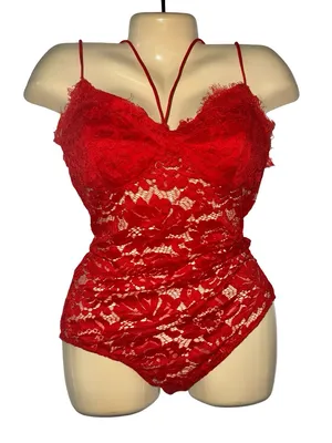 SHEIN Red Lace Strappy Chemise Bodysuit thumbnail 1