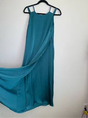 Soft Surroundings Dress Peacock Turquoise Blue Teal Double Strap Wrap Style thumbnail 5
