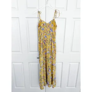 Abercrombie & Fitch Butter Yellow Floral Tiered Maxi Dress Tie Strap Romantic thumbnail 7