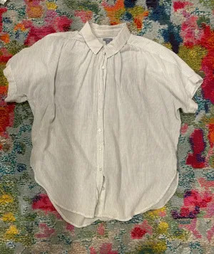 Aerie Green and White Striped Button Up Blouse thumbnail 1