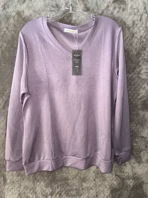 Fantaslook Women's V-Neck Long Sleeve Pullover Top Purple Size L thumbnail 1