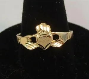(Size 1) 14KT Gold EP Claddagh Irish Celtic Wedding Ring thumbnail 1