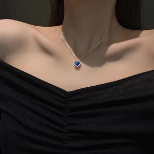 Women's Blue Crystal Love Heart Pendant Necklace thumbnail 6