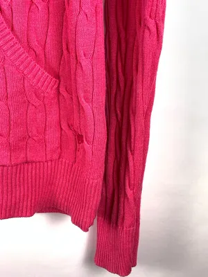 Kate Lord Womens Sweater L Pink Cable Knit Full Zip Golf Cardigan Pockets thumbnail 7