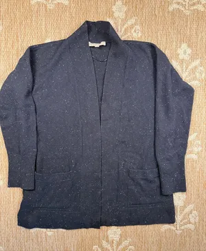 LOFT Navy Speckled Open-Front Knit Jacket thumbnail 1