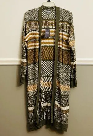 Marled Multi Color Green Yellow White Ribbed Knit Open Cardigan Size Medium thumbnail 1