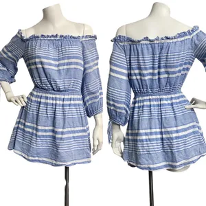 LOVERS + FRIENDS Womens XS Blue‎ White Striped Off Shoulder Nautical Mini Dress thumbnail 2