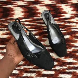 Vintage 90s Y2K Goth Coquette Leather Suede Preppy Ballet Bow Slingback Flats Kitten Heels Pumps thumbnail 3