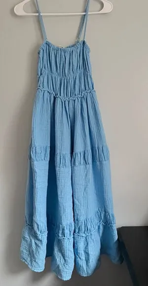 Ocean Drive Blue Gauze Smocked Tiered Maxi Dress Size S thumbnail 1