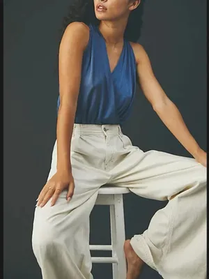 Free People Denim Blue Draped Surplice Tank thumbnail 3