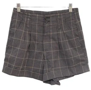 Womens Abercrombie & Fitch Gray Black Tan Plaid Pleated High Waist Shorts Size S thumbnail 1