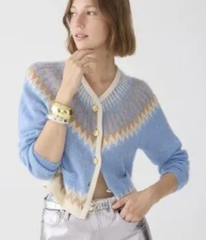 J.Crew Fair Isle Cardigan in Frosted Tundra Snow Brushed Yarn Sweater Medium thumbnail 1