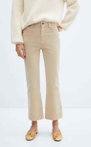 Mango Cream-Colored cropped flared Corduroy Jeans‎ thumbnail 1