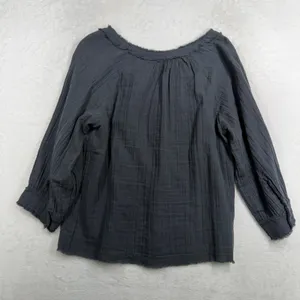 Natural Life Size M Top Robyn Double Gauze Cotton Fringe Split Neck Boho Blouse thumbnail 10