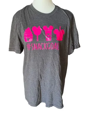 Disney Snack‎ Goals T-Shirt Gray Pink Graphic Tee Women's Cute Sz L thumbnail 1