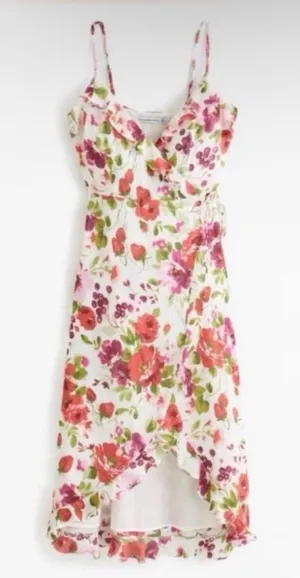 Abercrombie & Fitch Floral & Strawberry Ruffle High Low Dress XXS Tall NWOT thumbnail 1