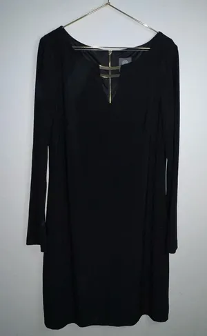 Vince Camuto Black Long-Sleeve Dress with Gold Neck‎ Bar thumbnail 1