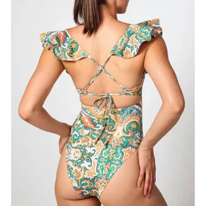Cleobella Harlow One Piece Swimsuit Las‎ Palmas Paisley Ruffle Size Medium- NWT thumbnail 2
