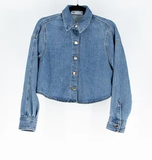 Zara Women's Cotton Button Front Collared Denim Jean Jacket XS Blue thumbnail 1