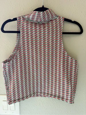Free People Little Baby Blue Multi Print Turtleneck Crop Top thumbnail 5