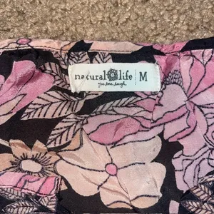 Natural Life Bella Floral Maxi Tiered V-Neck Puff Sleeve Rayon Dress Pink Gray M thumbnail 8