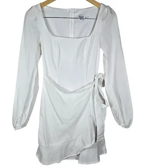 Princess Polly White The Villa Long Sleeve Mini Dress Square Neck‎ Wrap US 0 thumbnail 1