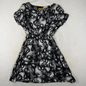 Alice + Olivia Silk Spandex Abstract Floral Dress Black White C107648672 Size S thumbnail 1