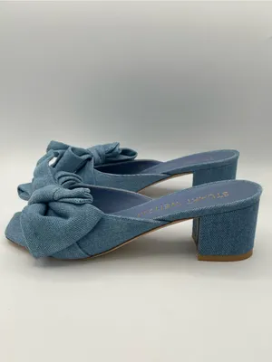 STUART WEITZMAN Love Knot Denim Wash Bow Slide Sandals 50 Block Heel Size 7 thumbnail 4