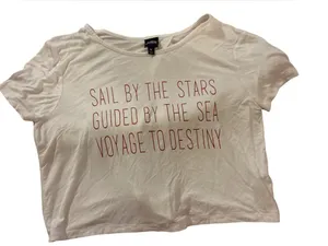 Disney Pirates of the Caribbean White Crop Top with Red Text thumbnail 1
