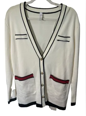 Blue Blush Knit Sweater Long‎ Cardigan Ivory Front Pockets thumbnail 1