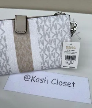 Michael Kors Light Sand Multi Double Zip Wristlet MK Signature Stripe JetSet Bag thumbnail 6