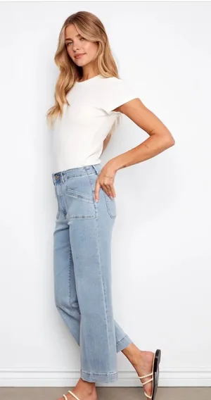 CHARLIE B Light Wash Cropped Wide-Leg Jeans thumbnail 1