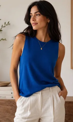Eileen Fisher Superfine Merino Wool Womens M Blue Sleeveless Knit Tank Sweater thumbnail 1