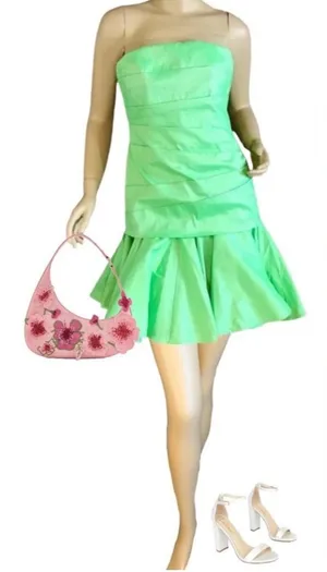 Halston Heritage Green Strapless Ruffle Mini Dress Nwt (6) thumbnail 1
