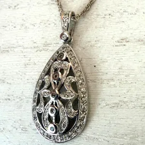Clear Stone Teardrop Filigree Pendant Necklace thumbnail 3