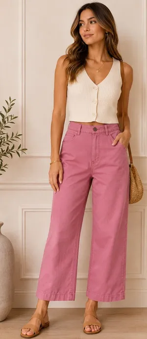 LOFT The Monroe Wide Leg Pants 0P Pink Cotton Stretch HighRise Petite PreppyChic thumbnail 1