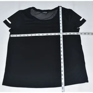 Bebe Sport Top Black with Black Logo Short Sleeve Shirt Sheer Mesh - Size M thumbnail 3